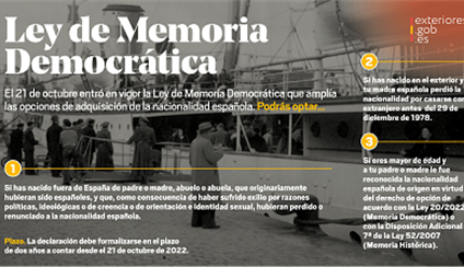Ampliación de plazo para optar a la nacionalidad española en virtud de la Ley de Memoria Democrática.