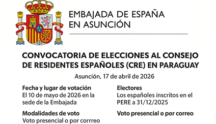 Convocatoria elecciones al Consejo de Residentes Españoles en Paraguay