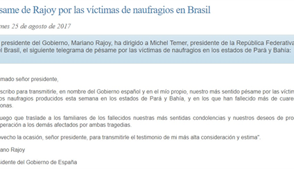 Pésame del presidente del Gobierno por las víctimas de los naufragios