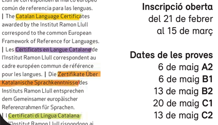Exámenes de certificación de conocimientos de catalán 2023