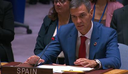 Pedro Sánchez pide en el Consejo de Seguridad de la ONU que la futura paz en Ucrania "no legitime la violencia o la alteración de fronteras por la fuerza"